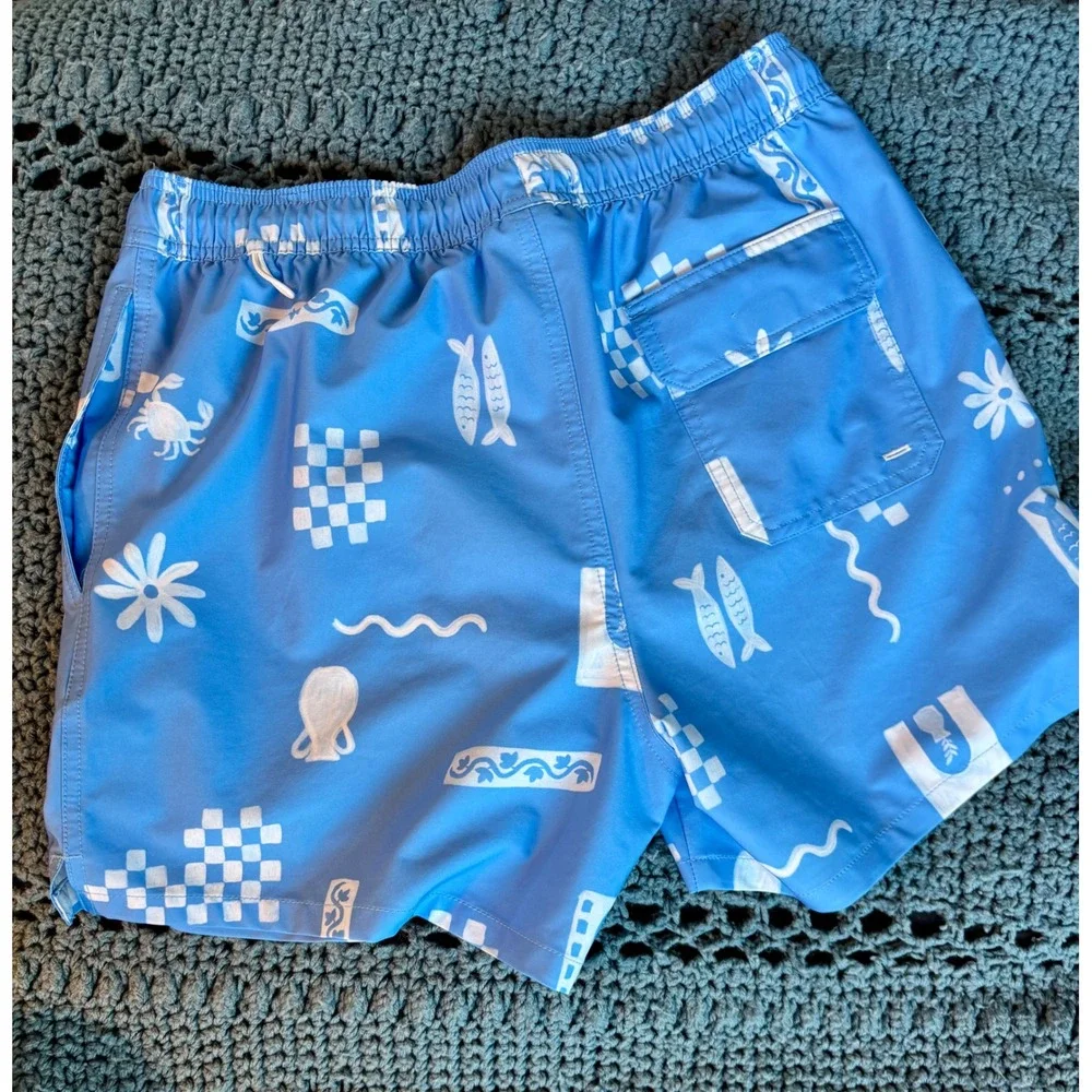 Goodfellow & Co Mens Light Blue Graphic Print Swim Trunks Size Medium M